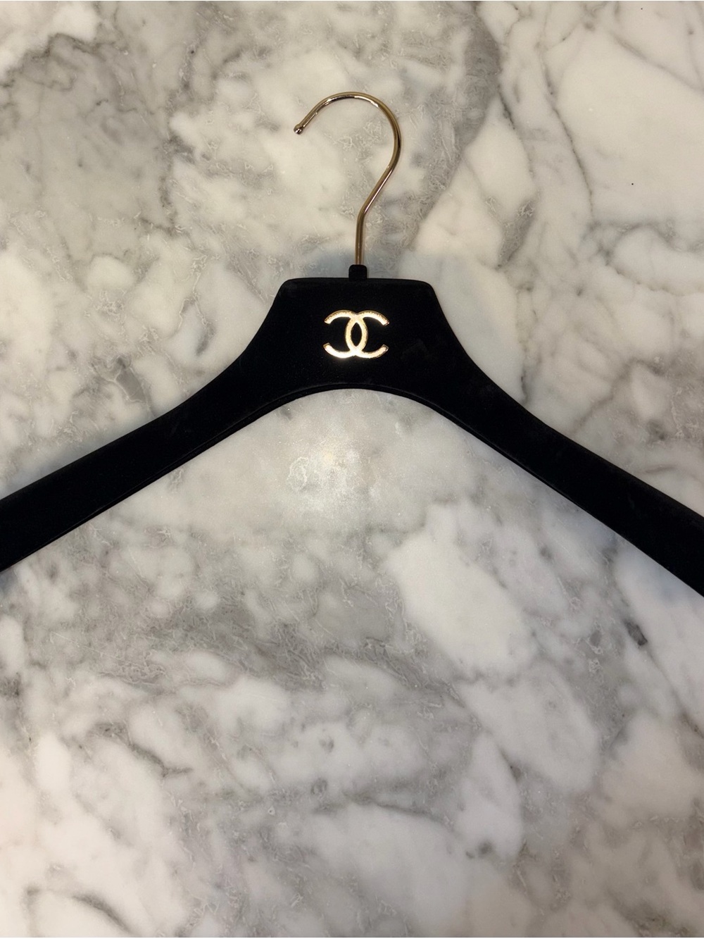 CHANEL Luxury Black Velvet Blazer Hanger w/ Gold Hardware